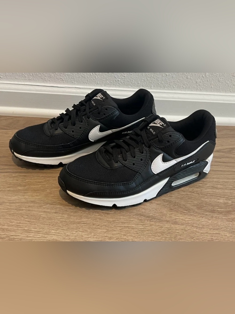 Womens 12 NIKE Air Max 90 Black White Shoes Sneakers Walking Casual DH8010-002